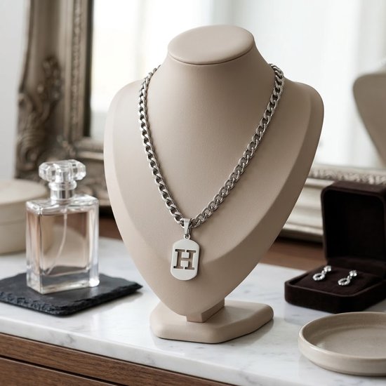 Zilverkleurige ketting heren letter hanger H schakel ketting minimalistische ketting met initiaal hanger rechthoekige hanger persoonlijke ketting voor dagelijks gebruik feest cadeau afstuderen