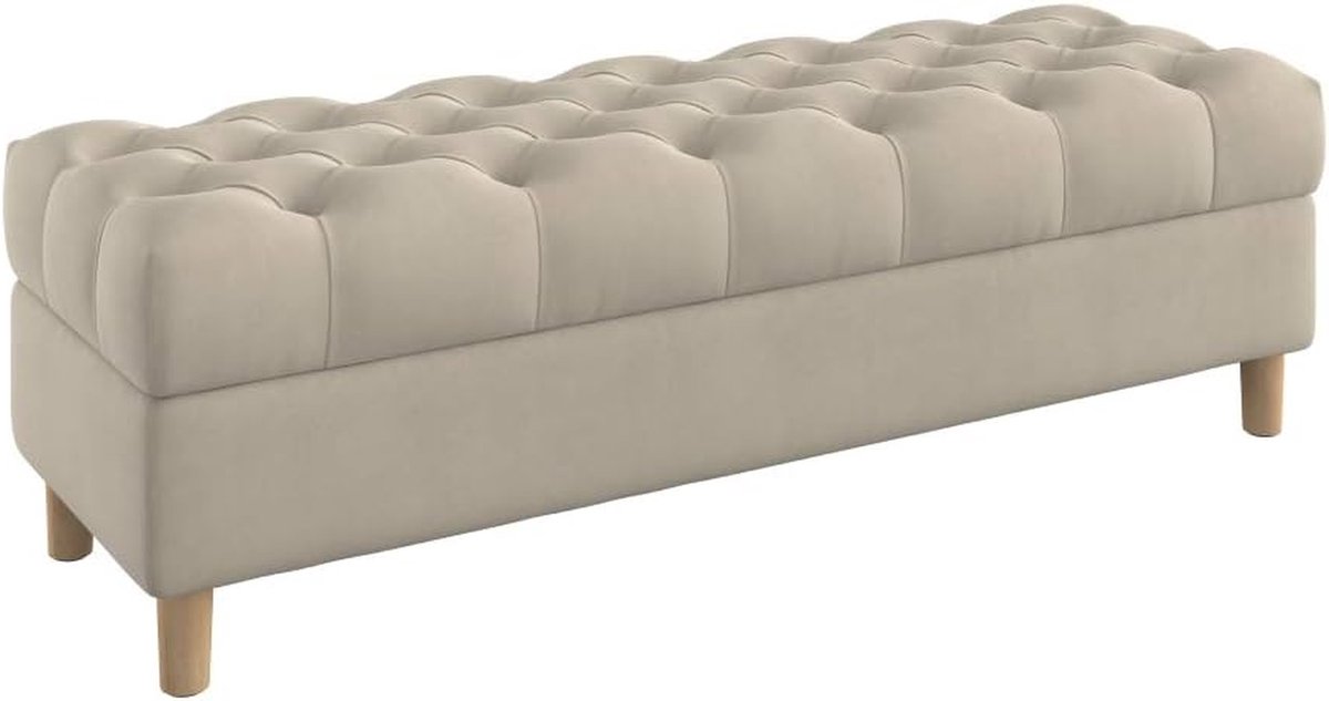 Opbergbank - Voetenbank - Extra Zitplaats - Diepe Knopen - 140 cm Breed - Beige