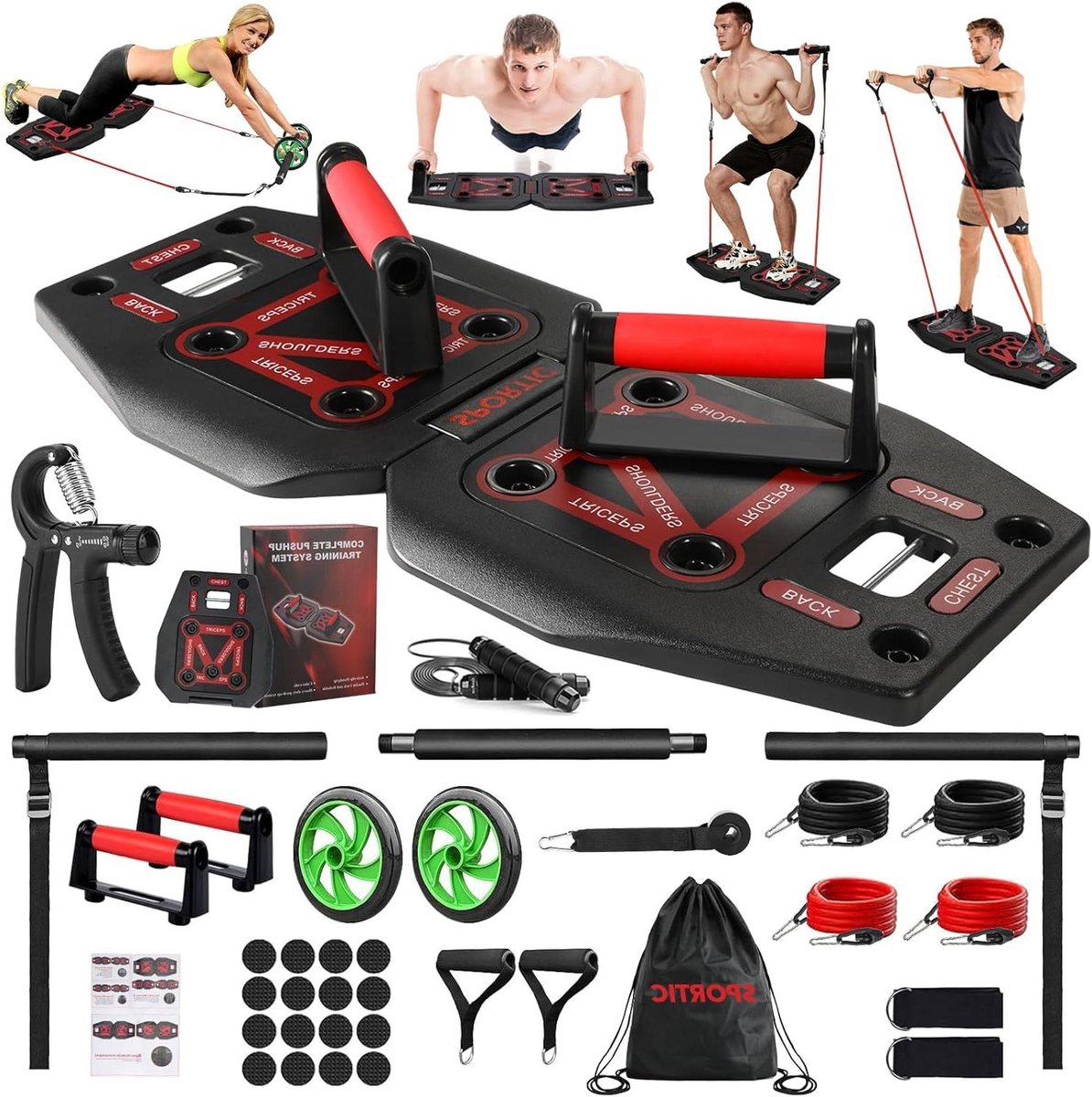 Fitness Set - Thuis Gym - Kracht Training - Alles Inclusief - 18 Delig - Zwart Rood