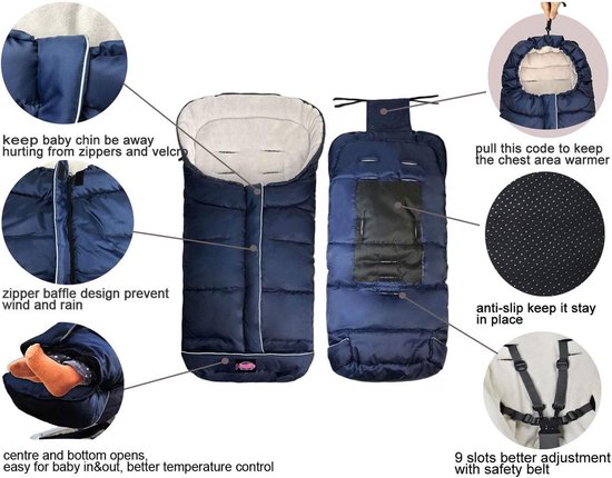 Baby Bunting Bag - Voetenzak Kinderwagen - Warm Houden - Waterdicht & Universeel - 94x48 cm - Marineblauw — afbeelding 2