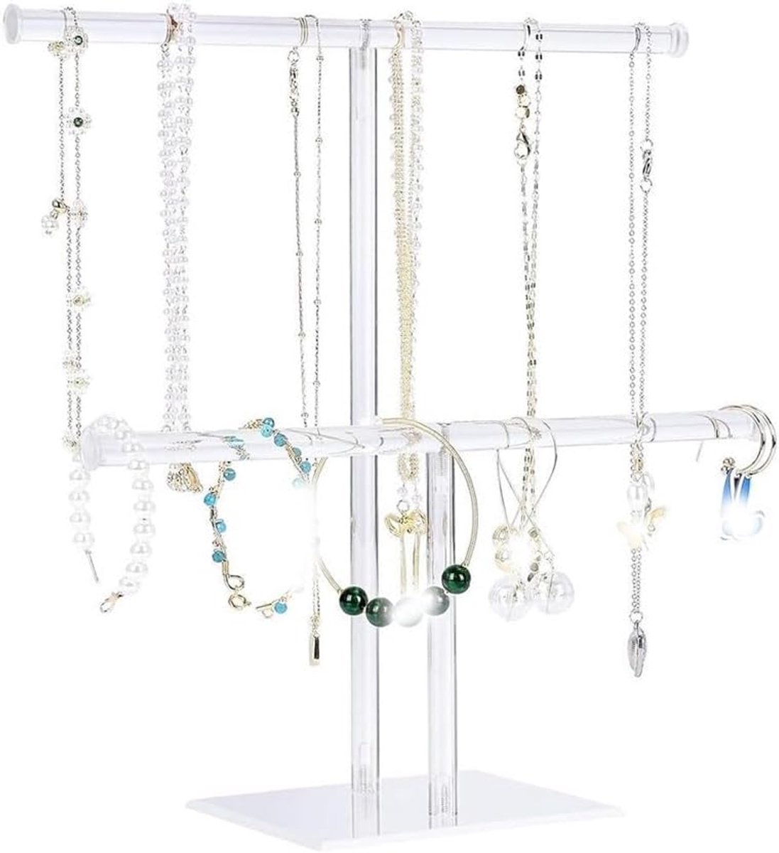 Sieraden Organisator - Sieradenrek Acryl - Sieraden Presenteren - Dubbellaags Ontwerp - 25x10x25 cm - Transparant