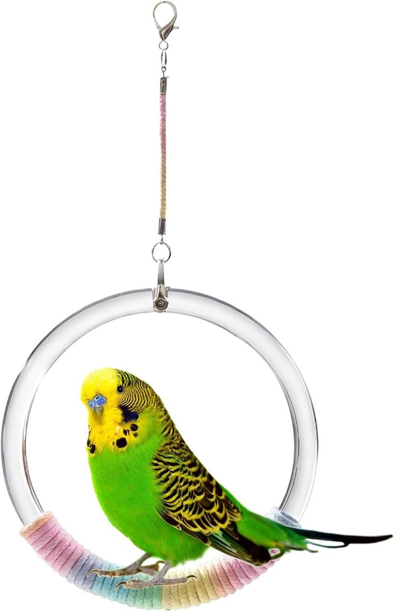 Vogelschommel Touwring - Vogel Speelgoed - Vogelkooi Decoratie - Natuurlijke Tak Simulatie - 12.5 x 15 x 6 cm - Kleurrijk