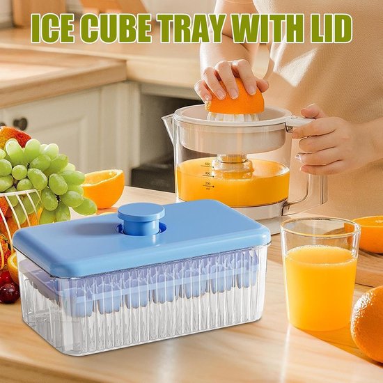 IJsblokjeshouder met Deksel - IJsblokjesvorm Doos - Dranken Koelen - Dubbel Dienblad Systeem - 56 IJsblokjes - Blauw — afbeelding 4