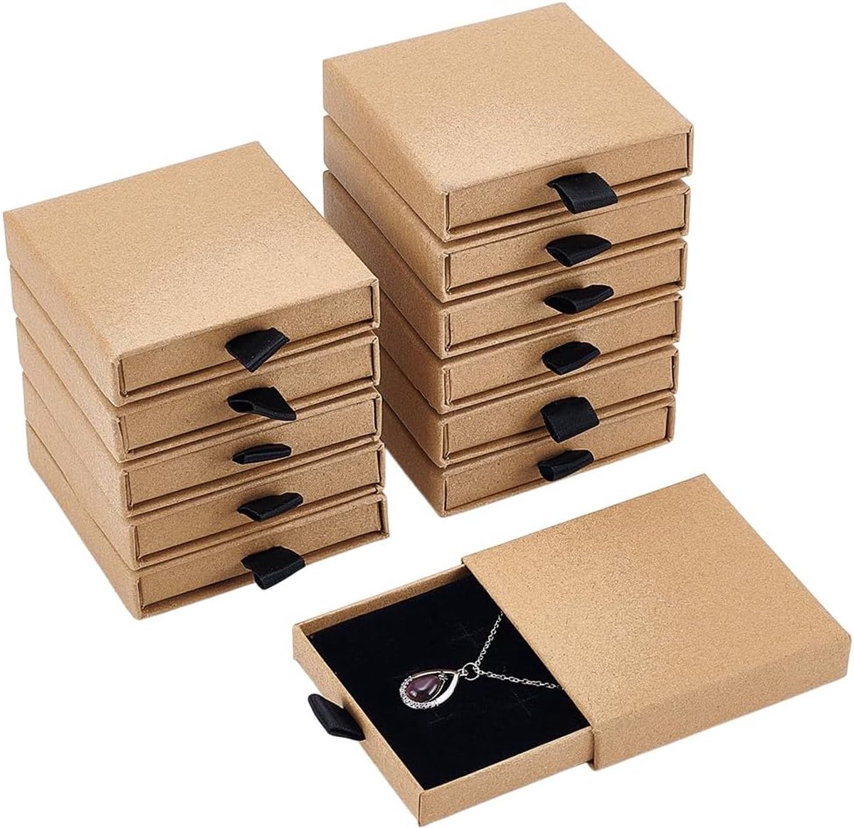 10 Kraftpapier sieradendoosjes - Geschenken met lade - 8 x 8,05 x 1,85 cm