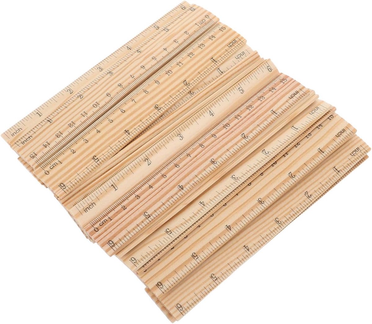 Houten Linialen Set - Dubbele Schaal - Tekenen en Meten - Lichtgewicht Ontwerp - 24 Stuks - Khaki