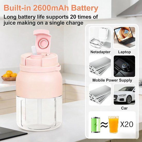 Flessenmixer Draagbaar - Smoothie Maker To Go - Verse Sappen Maken - 38 Roestvrijstalen Messen - 1200 ml - Groen — afbeelding 3