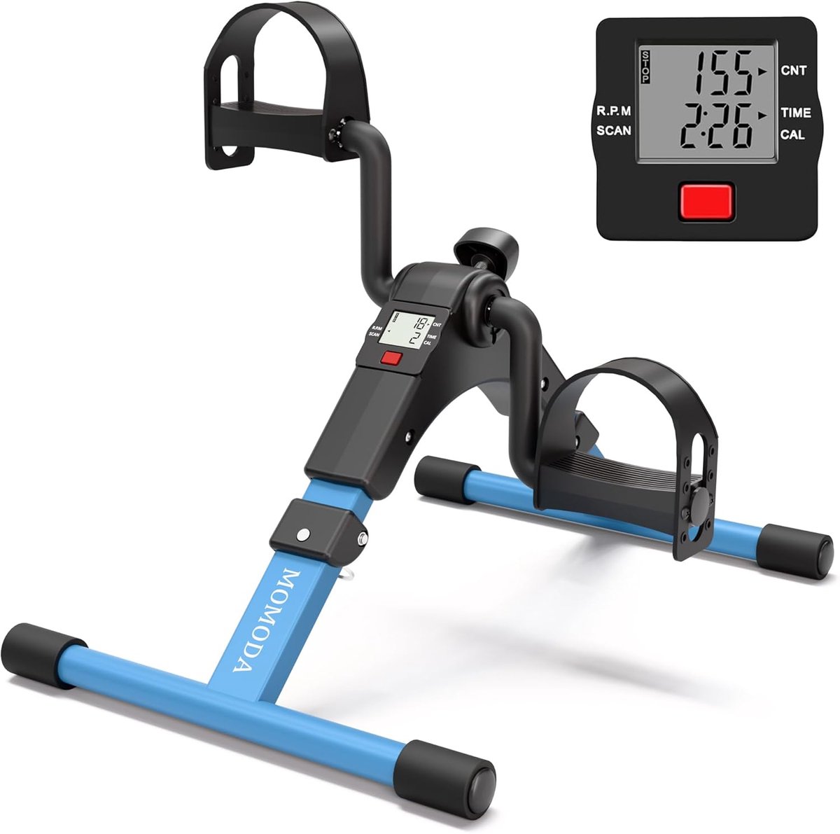 Pedaal Trainer - Bureau Hometrainer - Been Arm Oefeningen - Opvouwbaar LCD Monitor - 2.77 kg - Zwart Blauw