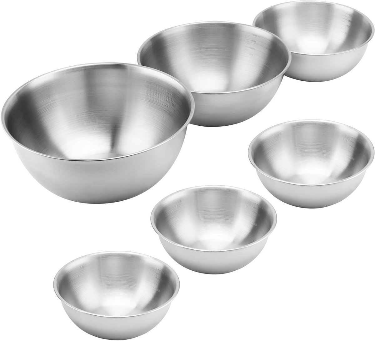 Set van 6 Roestvrijstalen Schalen in 4 Maten - Geschikt voor Salades, Mixen en Serveren - Vaatwasmachinebestendig en Duurzaam