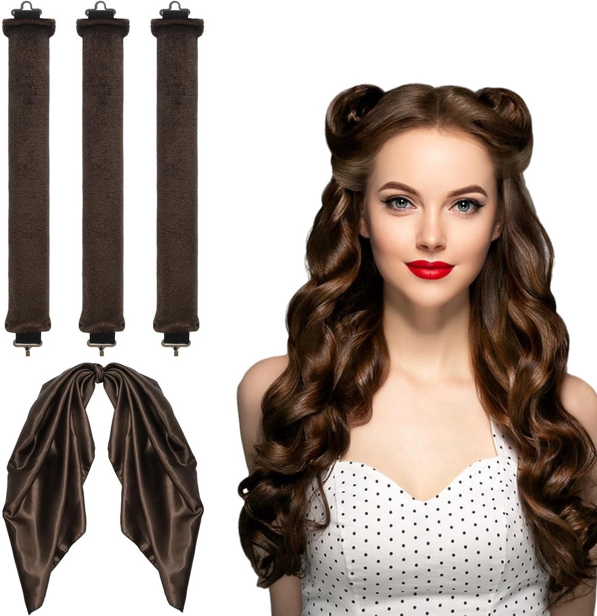 3-delige Set Heatless Curlers voor Nachtelijk Gebruik, Zachte Haarrollers met Haar Sjaal, Ideaal voor Krullen zonder Hitte voor Alle Haartypes