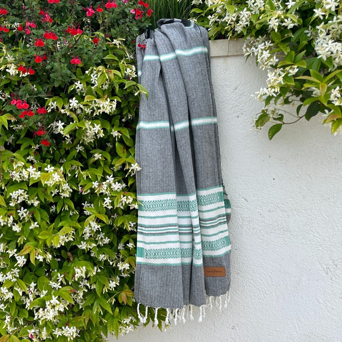 Fashion4wellness HAMAMDOEK SEA ME BLACK GREEN Pestemal - saunadoek - dun strandlaken - hammamtowel