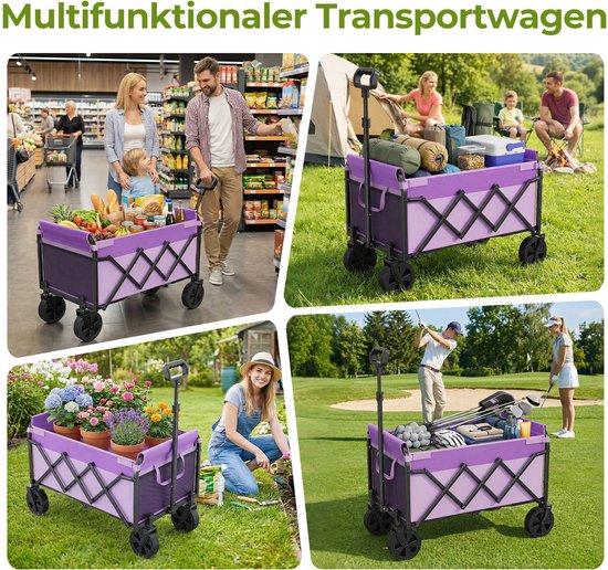 Mini-opvouwbare bolderkar klein 100 kg, opvouwbare handwagen, opvouwbare boodschappenkar, campingwagen met in hoogte verstelbare handgreep, lichtgewicht & ruimtebesparend & stabiel, paars van MINI — afbeelding 5