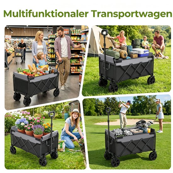 Mini-opvouwbare bolderkar klein 100 kg, opvouwbare handwagen, opvouwbare boodschappenkar, campingwagen met in hoogte verstelbare handgreep, lichtgewicht & ruimtebesparend & stabiel, zwart van MINI — afbeelding 5