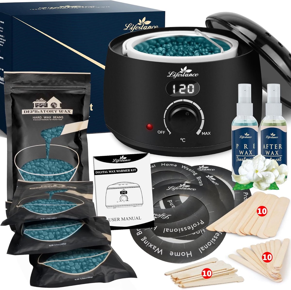 Waxverwarmingsset - Harsen Kit - Professioneel Ontharen - Digitale Temperatuurregeling - 400g Parels - Zwart