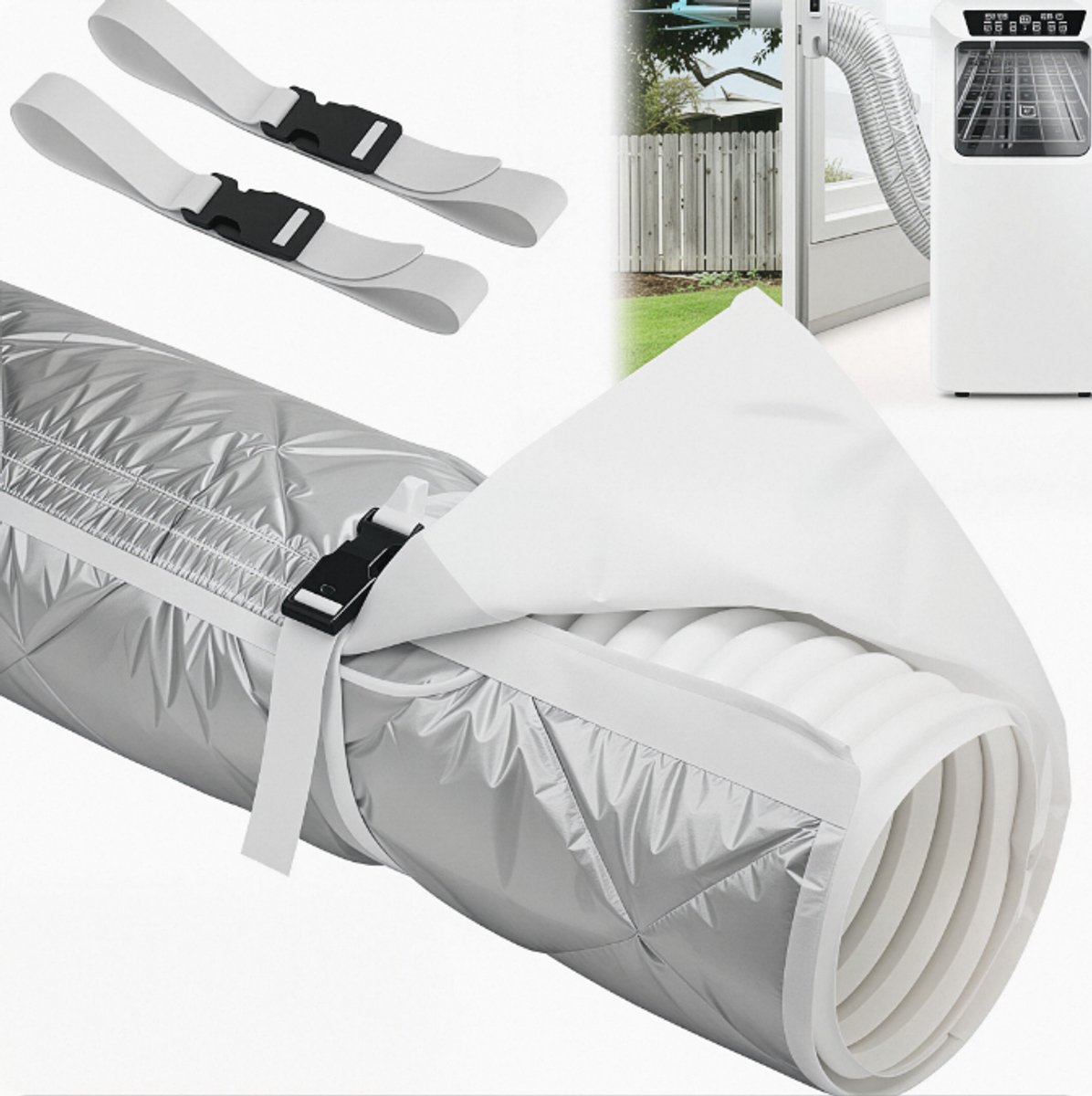Namajunas - Isolatie voor airconditioningslang - 150*53cm - Met klittenband - geïsoleerde hoes voor draagbare airconditioningslang - Hittebestendige slangkous - Beschermhoes tegen warmteverlies - Energiebesparend - afdekking Isolatie