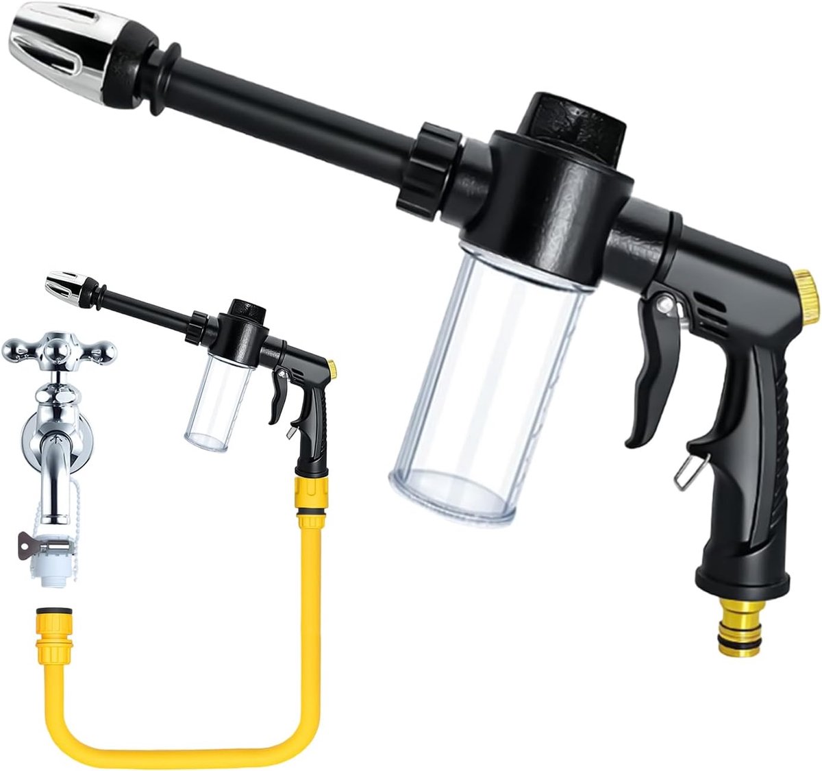 Schuimsproeier Hogedruk - Voertuigreiniger Spuitfles - Auto's Wassen - Draaibaar Schuim Mondstuk - 30.5 cm Lengte - Zwart