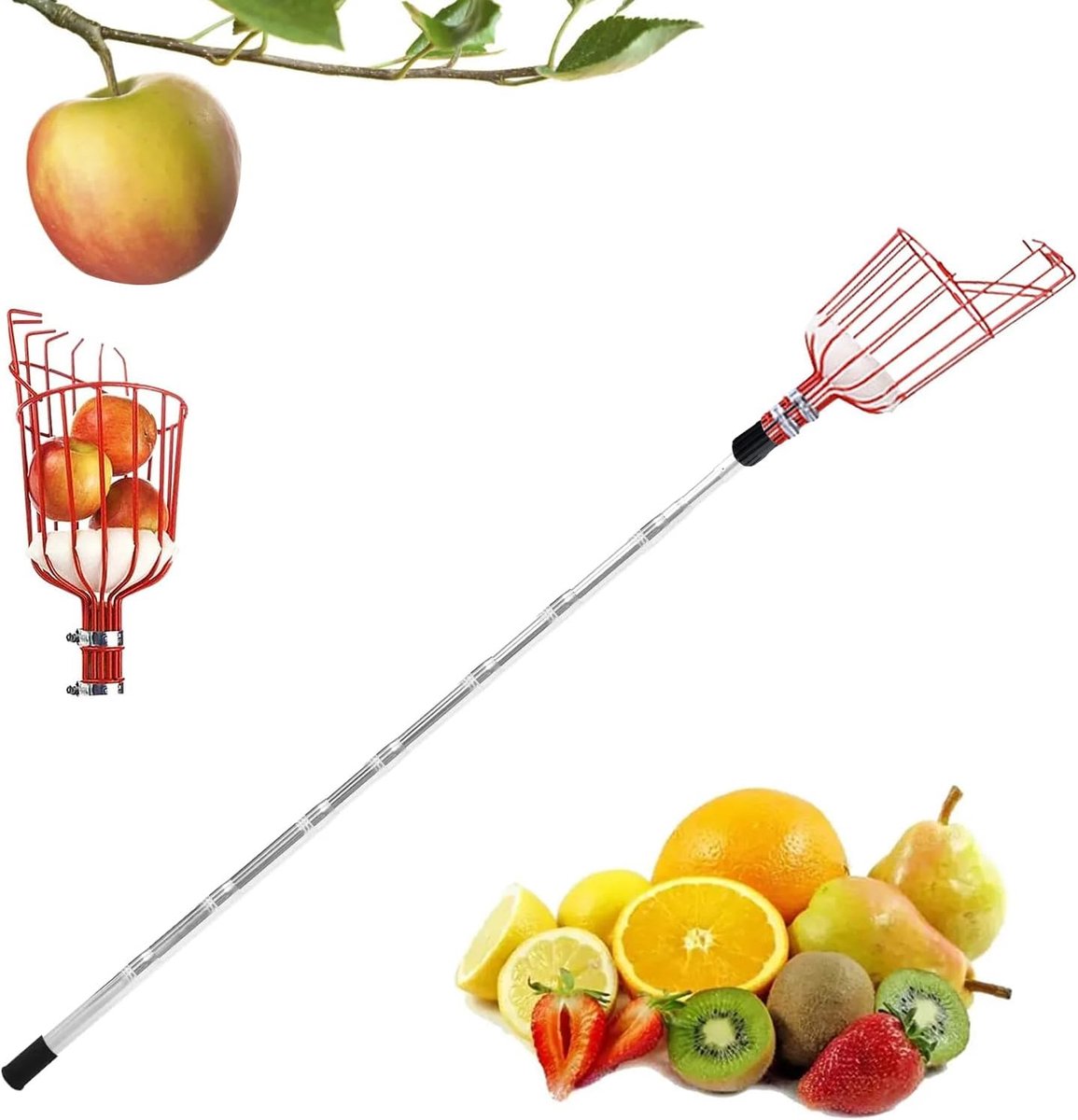 Fruitplukker - Plukstang - Fruit oogsten - Verstelbare lengte - 2.8 meter - Zilver