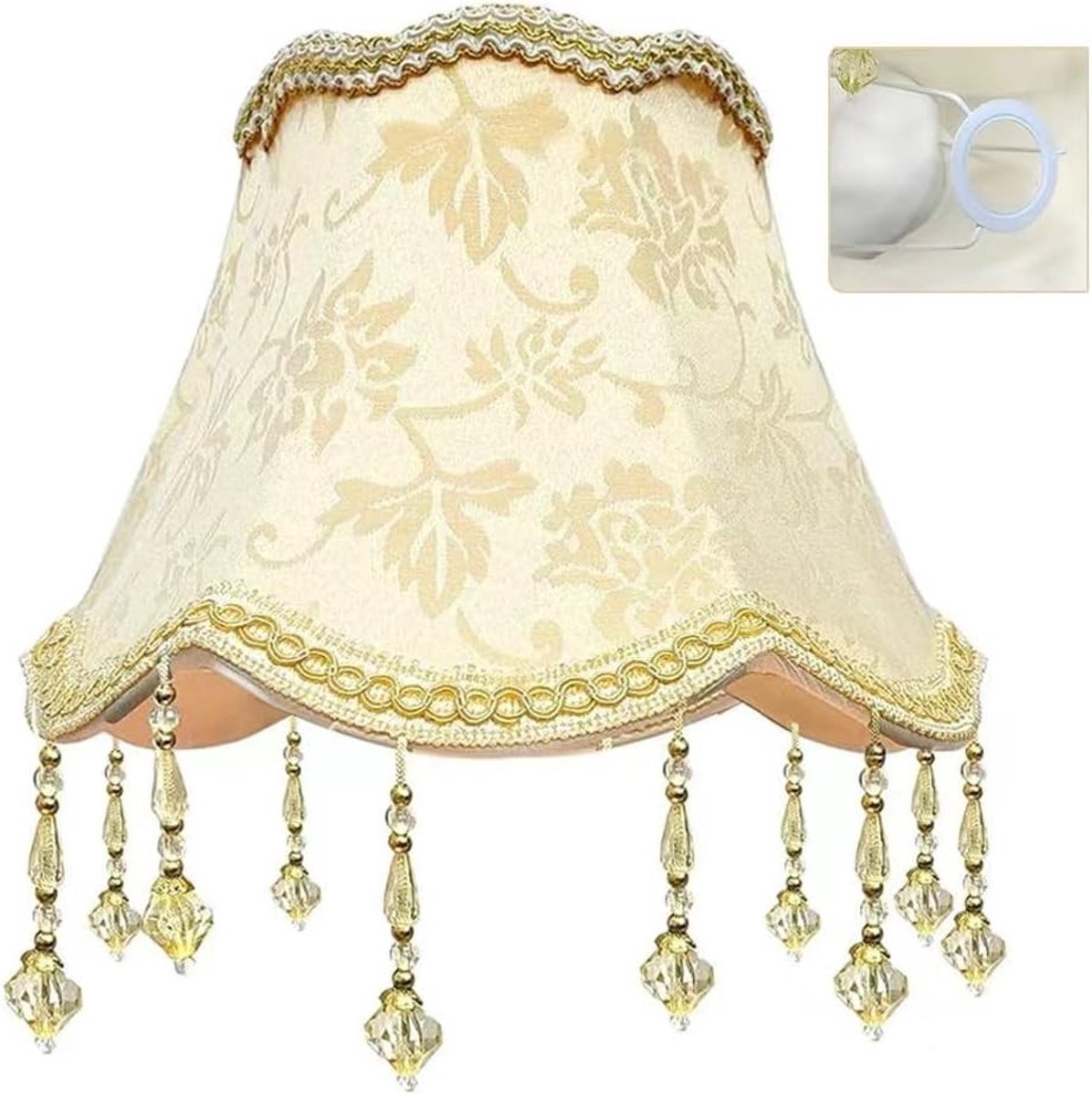 Retro Lampenkap met Franjes - Antieke Stof - Bloemenpatroon - Klokvorm - Voor Tafellampen en Wandlampen