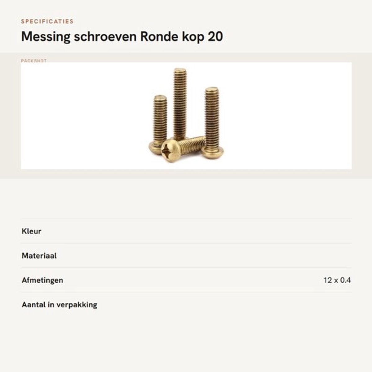 Dailygoods- Machineschroeven M4x12mm - Messing - Ronde Kop - Kruiskop - 20 Stuks