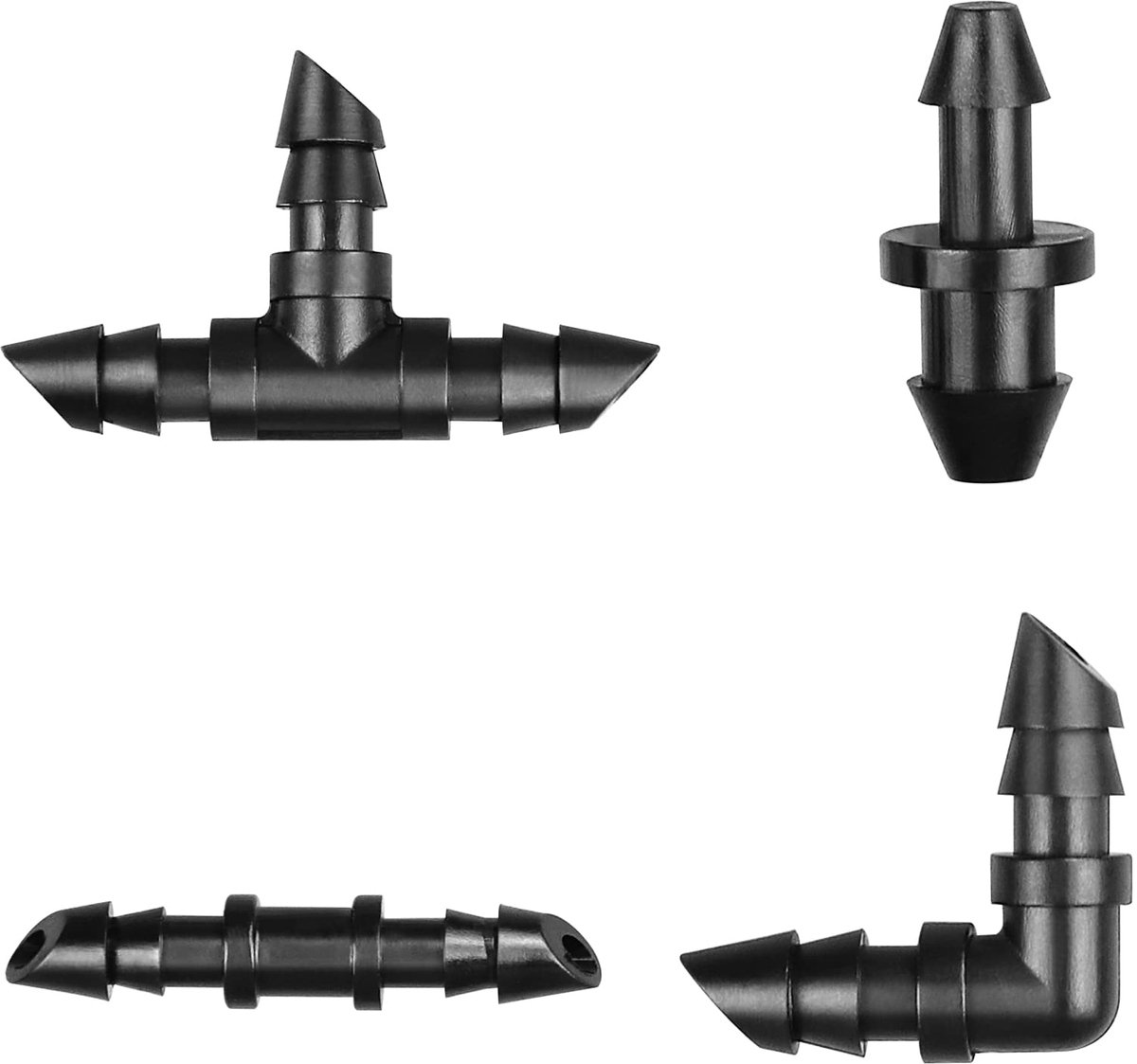 Namajunas - Accessoires voor tuinirrigatie - 4/7 slang - Irrigatiesystemen set accessoires - Connectoren voor waterdruppelaar - 4/7 rechte koppeling - 4/7 T-stuk - 4/7 elleboogstuk - 4/7 naar 3/5 verloopdop - 20 per soort, totaal 80 stuks