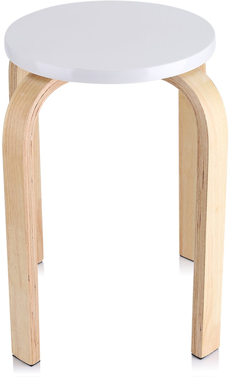 Kruk - Moderne barkrukken - Stapelkrukken - Gebogen hout - Stapelbaar - Wit