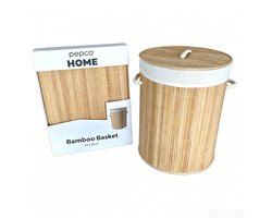 Pepco Bamboe Wasmand met Deksel – 40 Liter – Ronde Wasgoedmand met Uitneembare Waszak en Handgrepen – 34 x 45 cm – Naturel