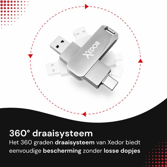 Xedor® Base - Clé USB - 128 GB - 1120 Mbps - USB C et A - iPhone et Android