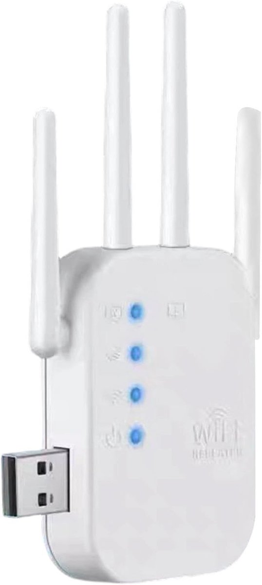 WiFi Versterker - Draadloze Repeater - Internet Uitbreiding - 4 Antennes - Compact Formaat - Wit