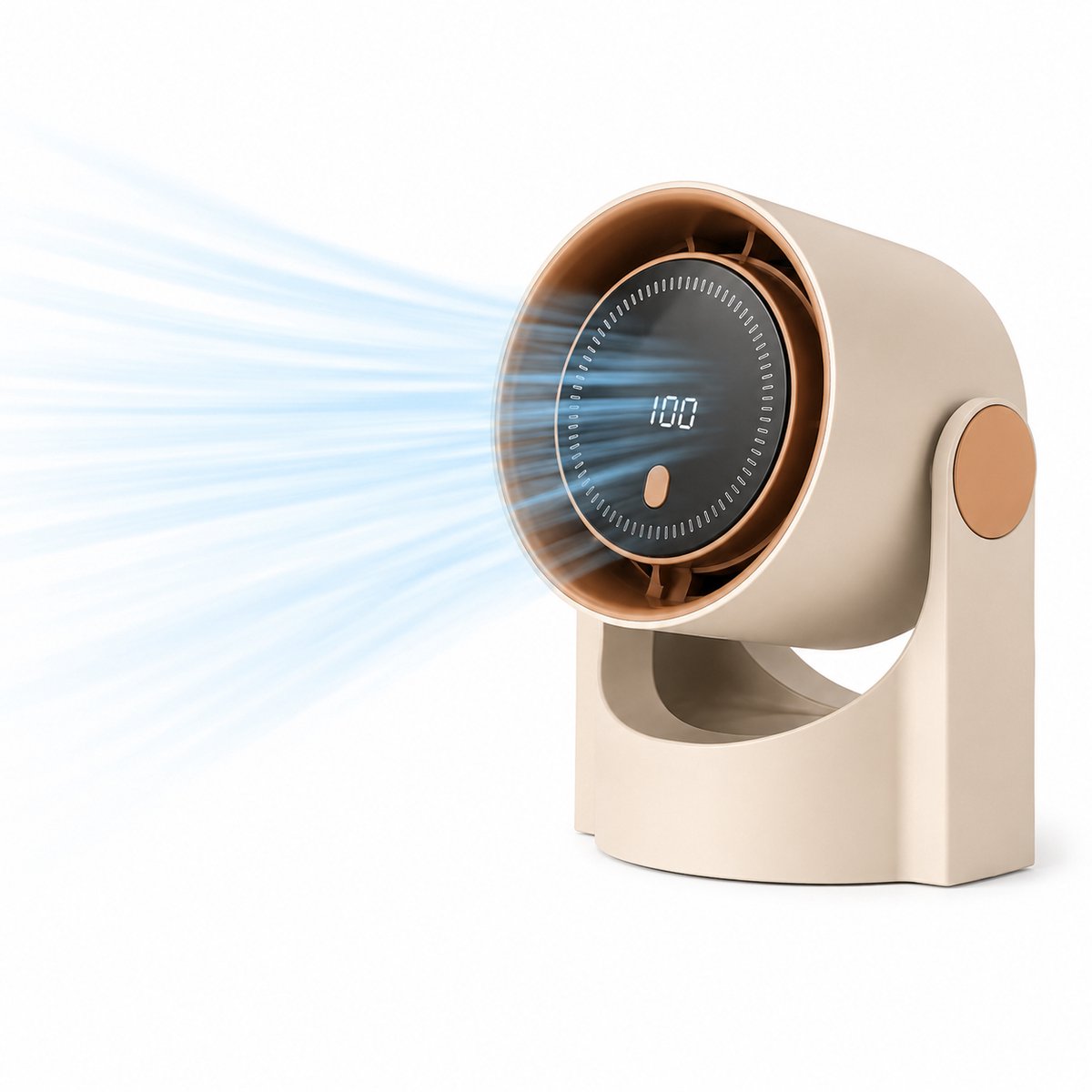 HomeGoodies - Mini ventilator - Bureau ventilator - Ventilator - Kleine ventilator - USB oplaadbaar - Digitaal display - Beige
