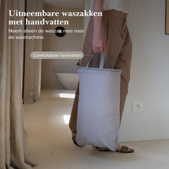 Jubbly® - Wasmand - Wassorteerder - Wasmand met Deksel - Wasmand 2 vakken - Wasmand opvouwbaar - Wasbox - 50 Liter - Grijs - The Splitsmart