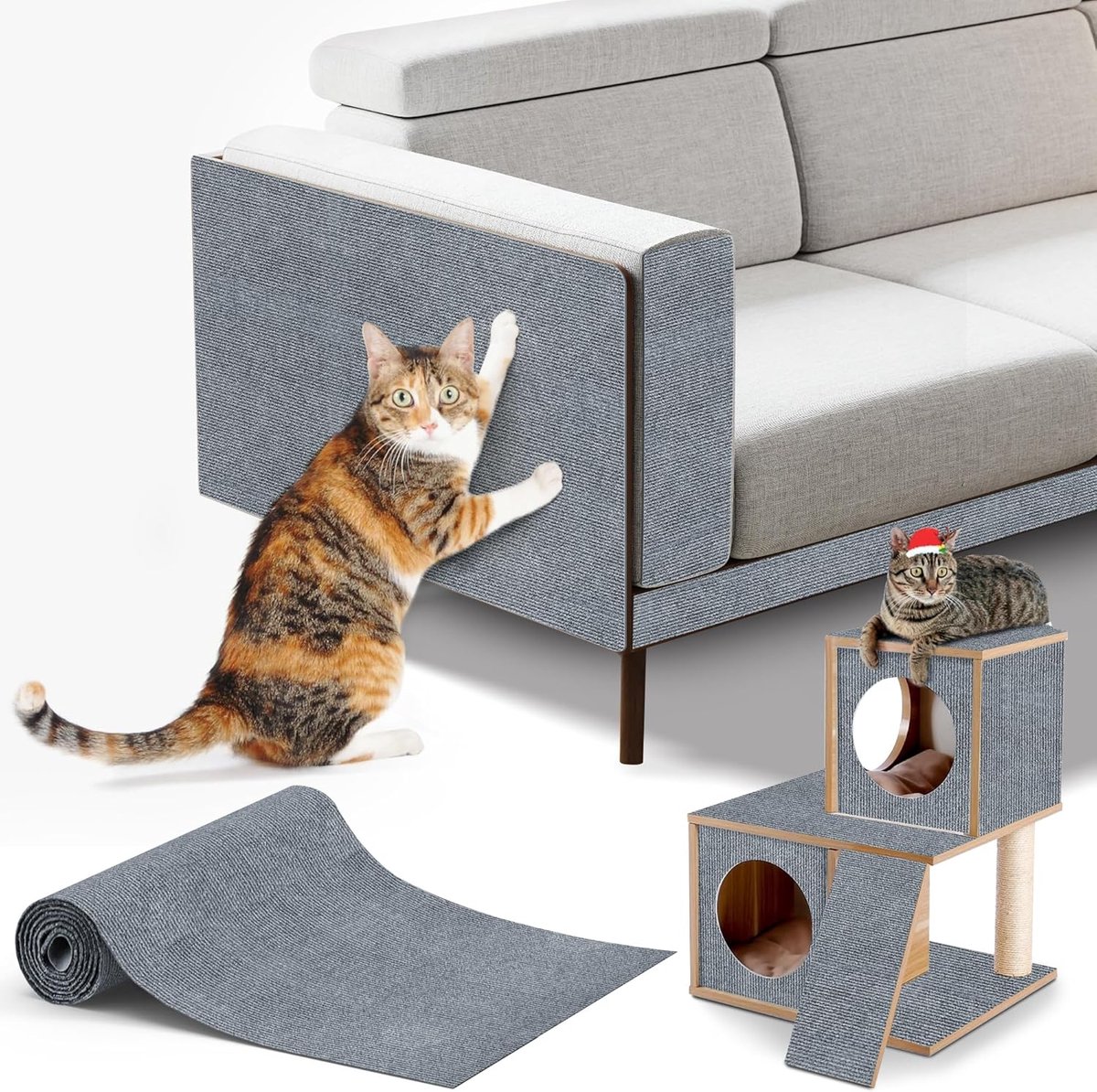 Krabmat voor katten, zelfklevende meubelbeschermer, anti-kras kussen voor bank, bank en muur (lichtgrijs, 40 x 60 cm)