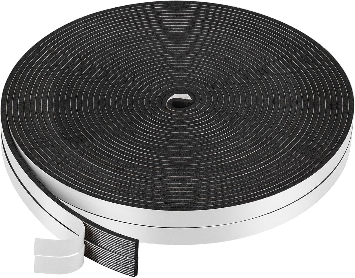 2 rollen afdichtingstape, 6 mm (B) x 1,5 mm (D) x 20 m (L), afdichtingstape, zelfklevend, ramen, schuimrubberen afdichting, zelfklevend, zwart, voor deuren en ramen, winddicht, geluidsisolatie