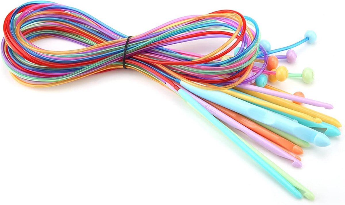 Haaknaalden, plastic kabel en ABS plastic materiaal haaknaalden met kabel, voor haakwerk beginners en professionals, 12 verschillende maten, 12 stuks