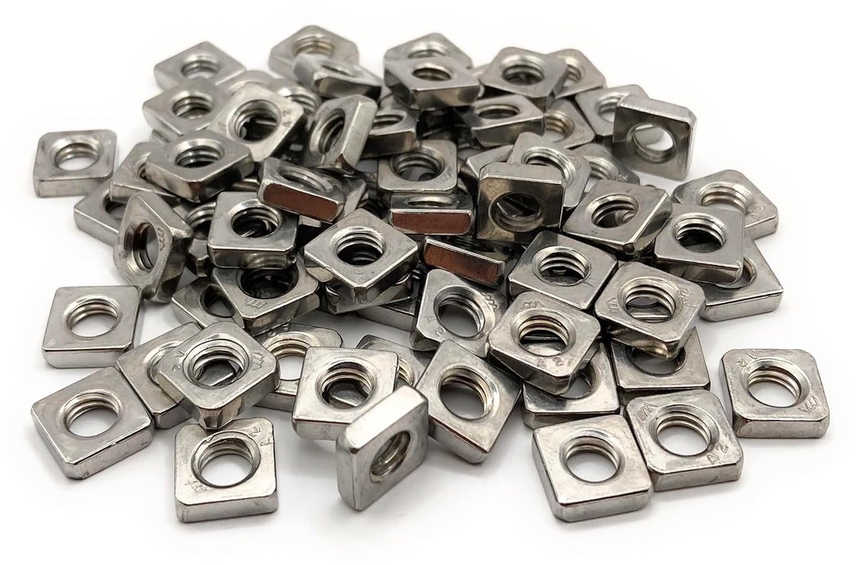 Vierkante moeren M5 roestvrij staal A2 vierkante moer plat Ø 5 mm, 200 stuks | Lage vorm, plat profiel, Ø 5 mm, 5 mm, DIN 562, roestvrij staal A2-70 (V2A/304), schroefdraad 0,8 mm