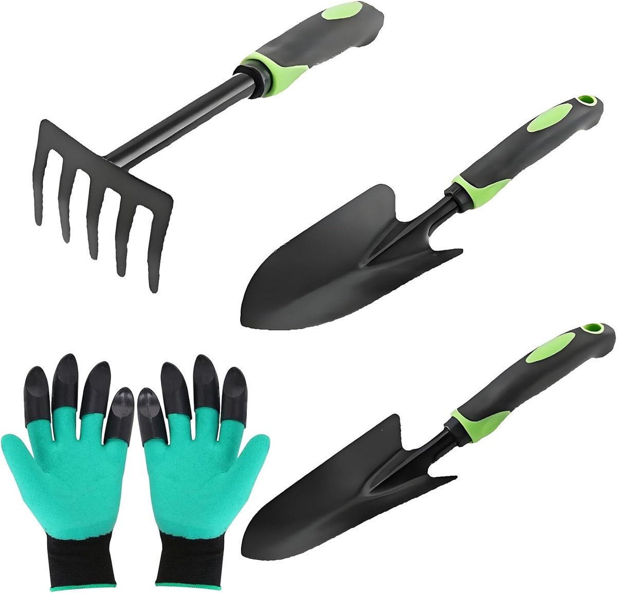 4-delige set, tuingereedschap, hark, tuinhandschoenen, hangend tuingereedschap, cadeaus voor tuinieren