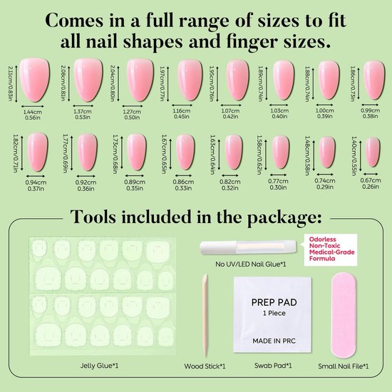 Short Almond False Press On Nails met Nail Glue en Tool Kit - Acryl Soft Gel Tips 25-30 stuks Full Size Set, Herbruikbare Nepnagels voor Vrouwen, Royal Rose - Acryl zachte geltips, 25-30 stuks, volledige maat, herbruikbaar, koningsroze — afbeelding 2