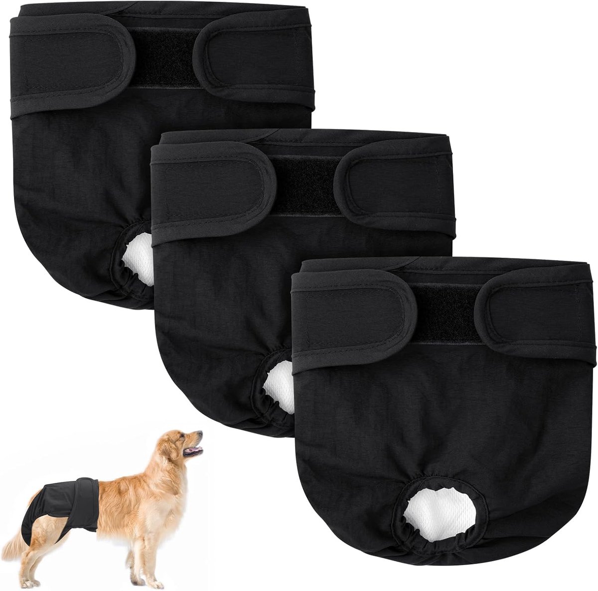 Luiers voor vrouwelijke honden, 3 stuks, herbruikbare menstruatieluier, zeer absorberend, hygiënische menstruatiebroek voor honden, zwart (L)