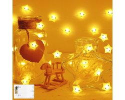 cshare Lichtsnoer op batterijen, 2 m, 20 leds, sterren, kinderen, lichtketting voor binnen, met timer, voor kamerdecoratie, verjaardag, nachtlampje, feest, Kerstmis, warmwit sterren