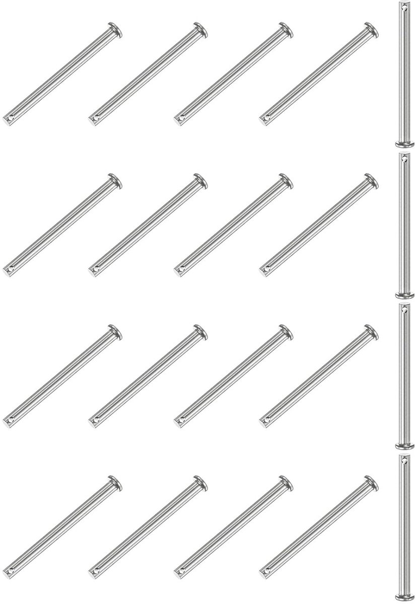 METERXITY Set van 20 vorkpennen met enkel gat, M6 x 80 mm, platte kopvorkpennen van roestvrij staal 304, herbruikbare verbindingsscharnierpennen