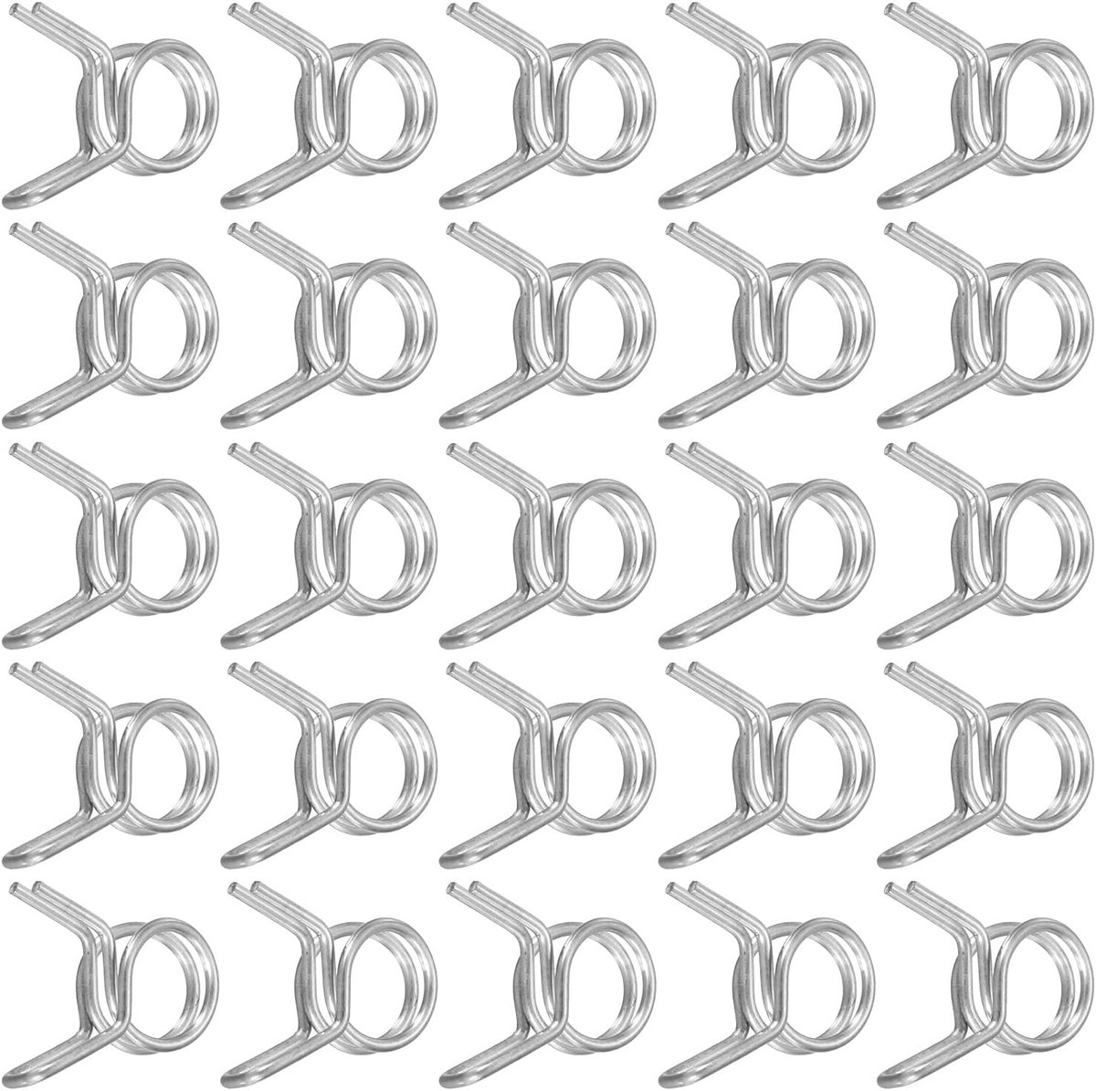 25 stuks 6 mm binnendiameter dubbele draad-veerbandklem, roestvrij staal, verstelbare veerclips voor slang, brandstofleiding, siliconen slang, waterbuis, luchtbuis