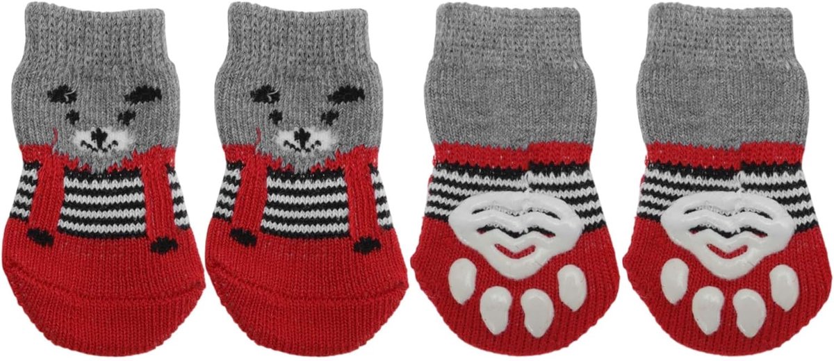 antislip sokken voor honden, katten, huisschoenen, pootbescherming en hechting dankzij siliconengel voor honden en katten, 1 set (4 stuks), rood, groot