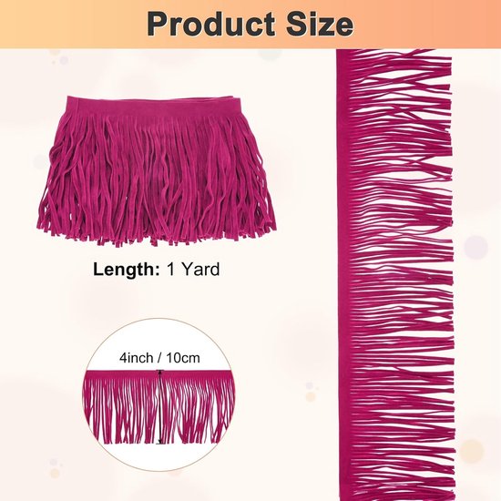 METERXITY PU Lederen Franje Trim, 1 Yard 10 cm Rose Rood Dubbelzijdig Suede Kwastje Naaien Trim voor DIY Ambacht/Naaien Jurk Kostuum/Tassen Schoen Decoratie, Franje Kwastje — afbeelding 2