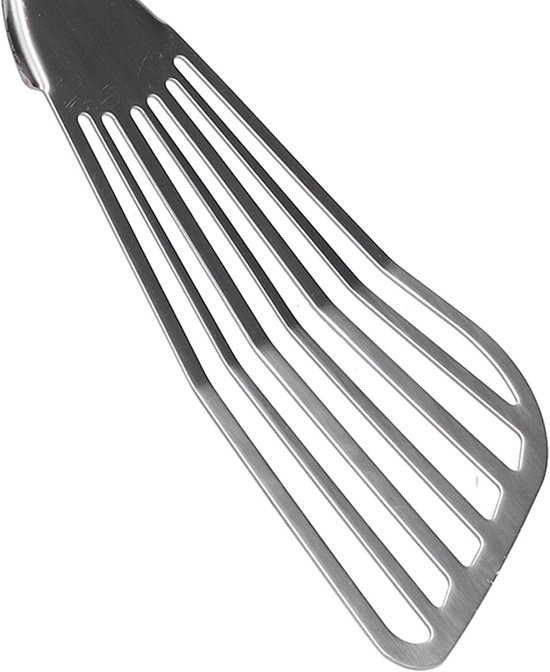 spatel met sleuf, roestvrij staal dik gepolijst vis draaier ergonomisch handvat flipper anti-aanbak kookgerei gereedschap met opknoping gat voor keuken camping restaurant — afbeelding 4