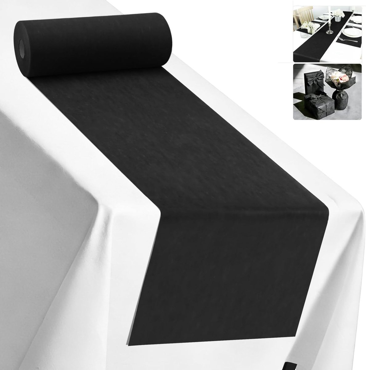 tafelloper zwart 30 cm x 35 m tafelloper zwart decoratieve tafelloper voor doopfeesten, communies, bruiloften, verjaardagen, Kerstmis en andere feesten