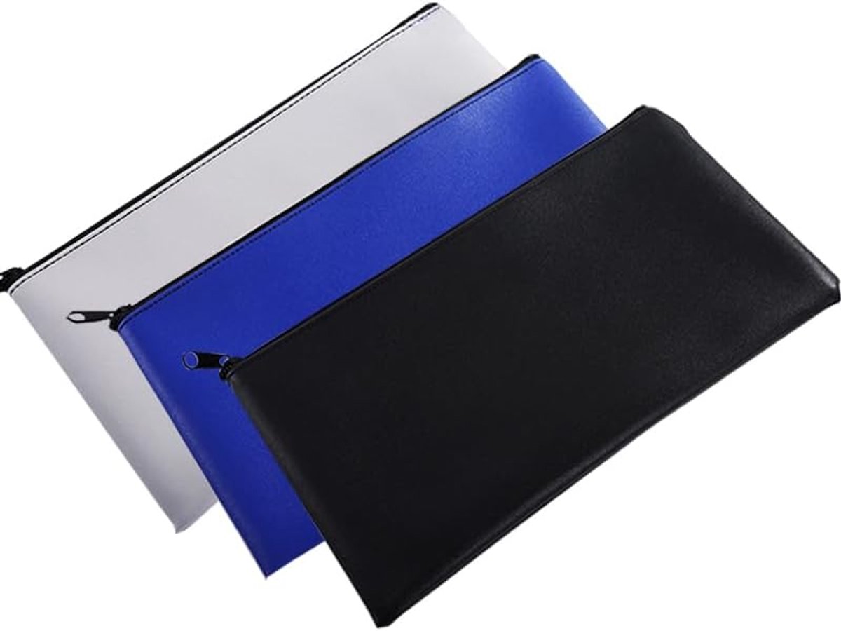 Banktassen van kunstleer, Wanfoou 3 stuks, portemonnee, banktassen, 28 x 16 cm, portemonnee voor A5-documenten, geldmap voor business, huishouden, school (blauw, lichtgrijs, zwart)