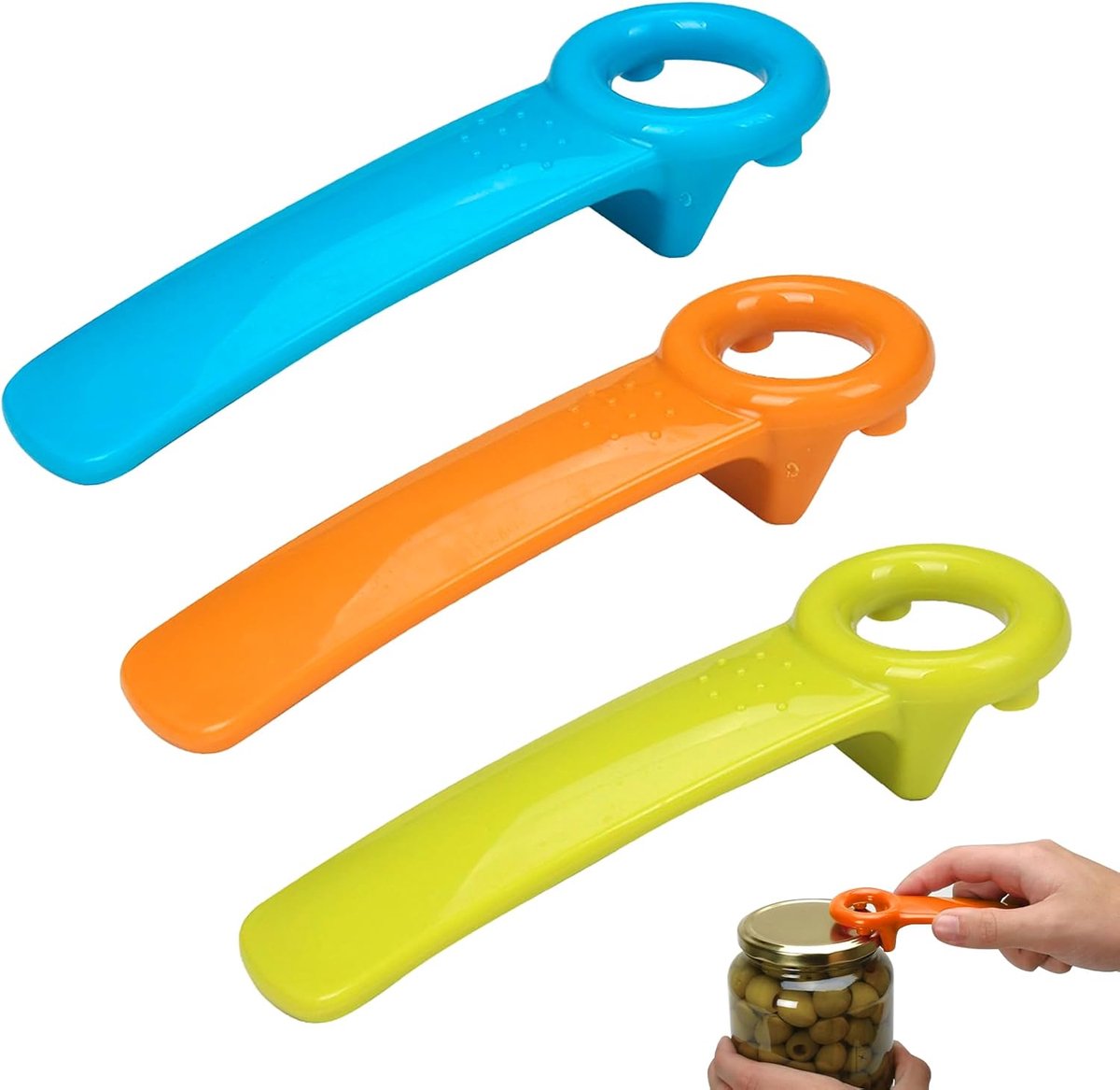 3 stuks glazen dekselopeners, dekselopener voor schroefglazen, schroefglasopener, handmatige bieropener, moeiteloos glazen dekselopener voor senioren, mensen, kinderen, vrouwen, zwakke handen (blauw
