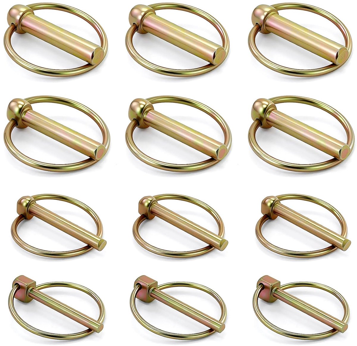 12 stuks Lynch-pennen voor tractoren, vergrendelingspennen met ring, veiligheidsspeld M4,5/M6/M8/M10 voor aanhangers, tractoren, landbouwvoertuigen (4 maten)