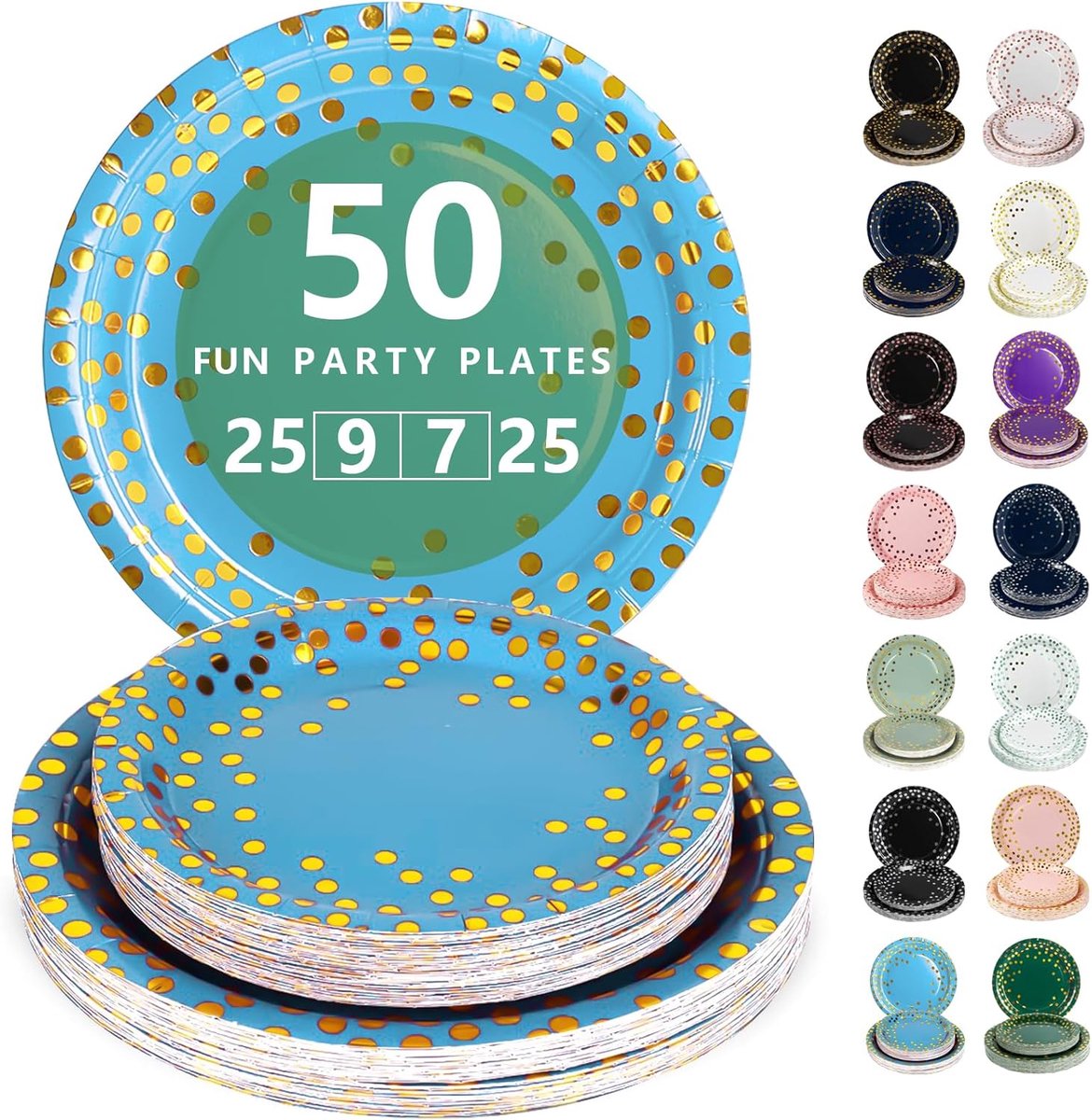 Lichtblauw en goud Papieren Borden Set - 50 Delig Feestservies - 25 Dienborden 23cm + 25 Dessertborden 18cm - Voor Verjaardagen, Feesten & Gezelligheid