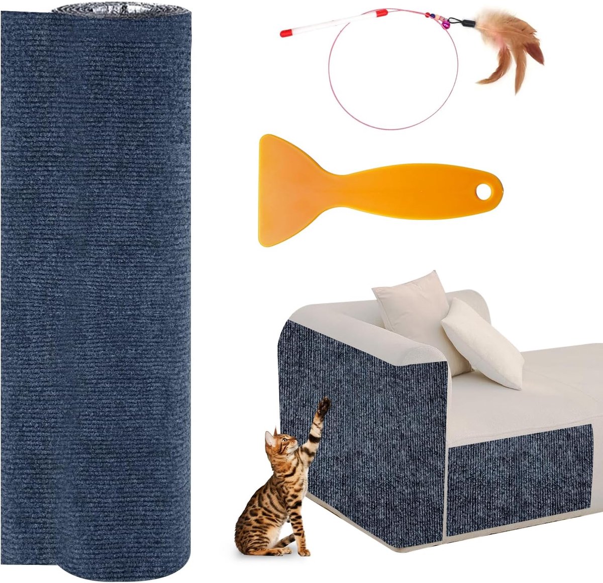 Krabmat voor katten, zelfklevend, 40 x 200 cm, kattenkrabmat, doe-het-zelf trimbaar, bankbescherming, krabtapijt voor meubelbescherming, katten krabplank (grijs)