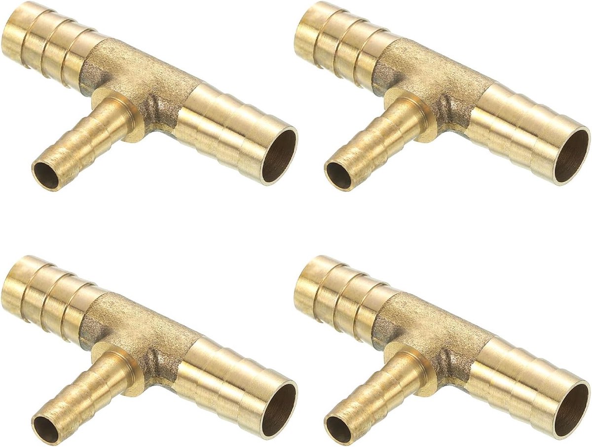 Slangverbinders, 10 mm - 6 mm - 10 mm, messing dubbele nippelkoppeling, 4 stuks slangverbinders, benzineslang, slangkoppelingen, tuinslang voor het verbinden van waterslangen