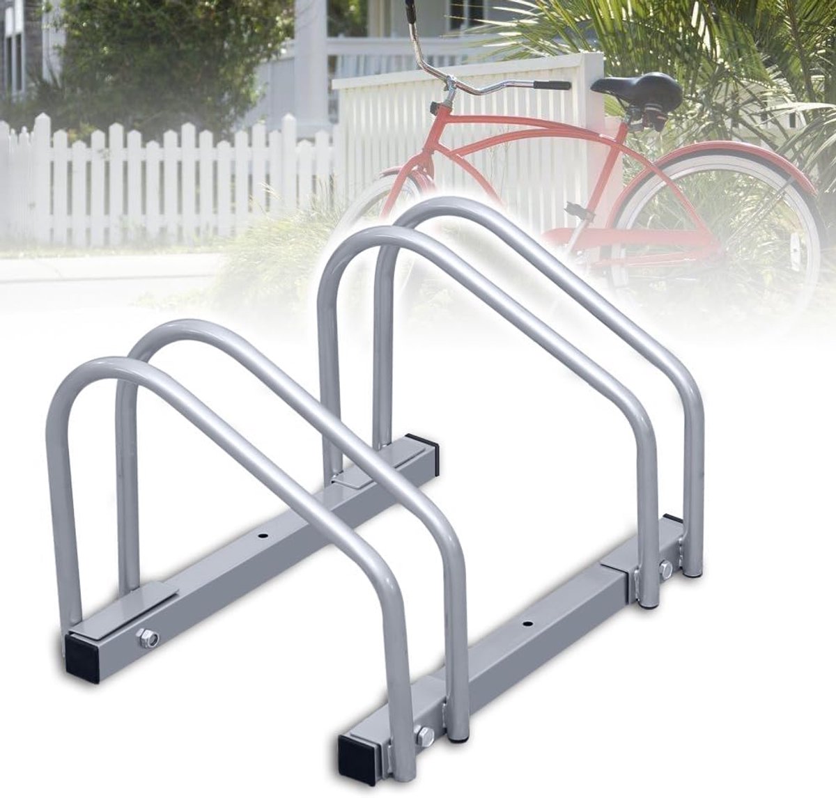 Fietsstandaard voor 2 fietsen, 30 cm wielafstand 35-55 mm bandbreedte roestvrij staal zelfborgende schroeven vloer of wandmontage meervoudige standaard fietshouder opstelstandaard